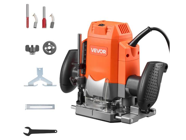 Défonceuse VEVOR\, 1 200 W\, régulation de la vitesse de rotation\, défonceuse\, défonceuse à plongeur\, avec aspiration des poussières et guide parallèle\, pour le travail du bois et l'usinage des chants\, projets de bricolage\, avec fil