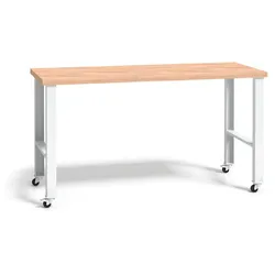 Werkstatttisch G3 mit Holzarbeitstischplatte - mit Rollen, 1500 mm