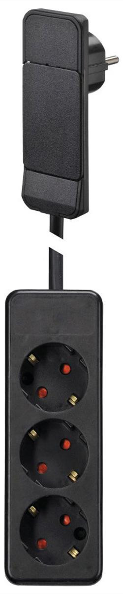 Bachmann SmartPlug stekkerdoos met 3 stopcontacten en platte stekker, zwart, 1,6 meter