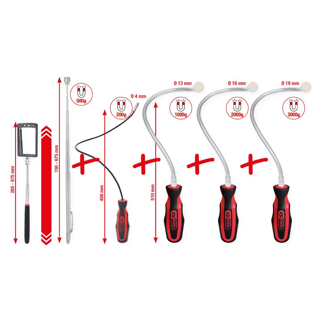 KS Tools Flexibler und Teleskop-Magnethalter und Inspektionsspiegel-Satz, 6-tlg (550.1090)