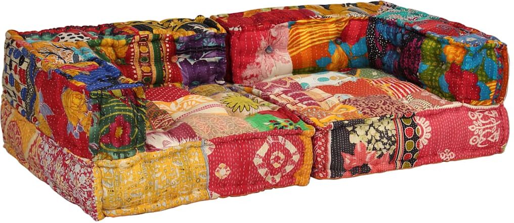 vidaXL Pouf modulaire à 2 places Patchwork Tissu