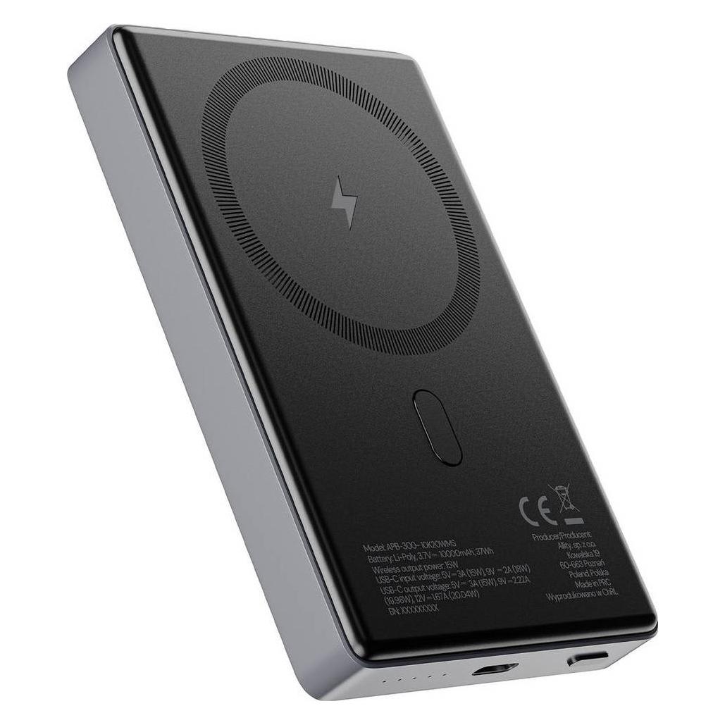 Allity wireless power bank APB-300 PD QC 20W 10000 mAh magnetic gray (10000 mAh, 20 W) (BAEPOWERWIR10000ALL)