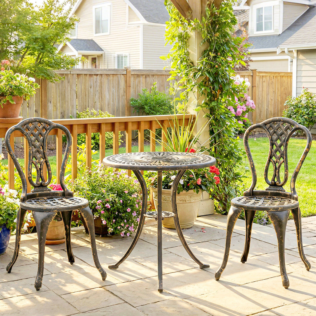 Astoria Grand Outsunny 3 Piece Patio Cast Aluminium Bistro Set Bronze Tone Bronze 2