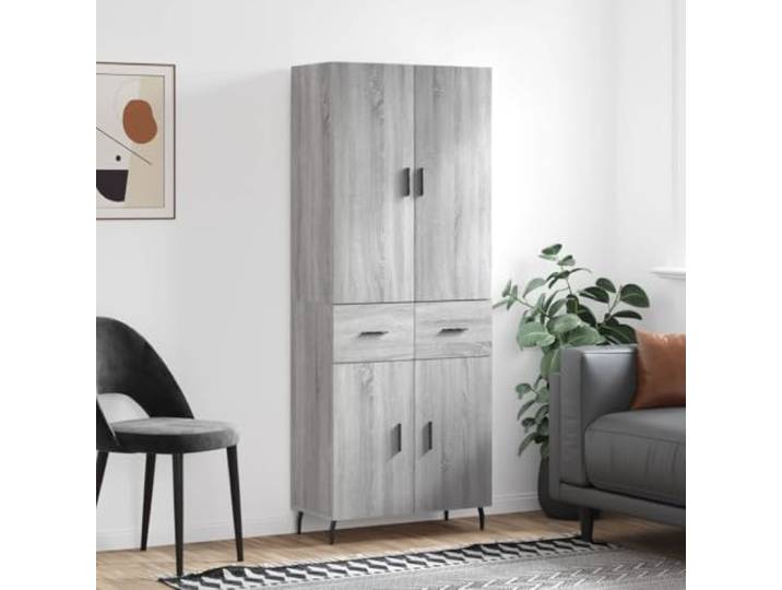RJPLMFV Anrichte, hoch, Holz, 180 cm, Grau Holzwerkstoff, Füße aus Metall, 2 Türen, Schrankaufbewahrung