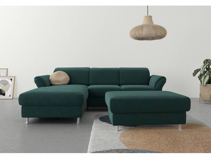 Ecksofa, Webstoff, Dunkelgrün 250×185 cm, Recamiere Links, Mit Kopfteilverstellung, SIT & MORE