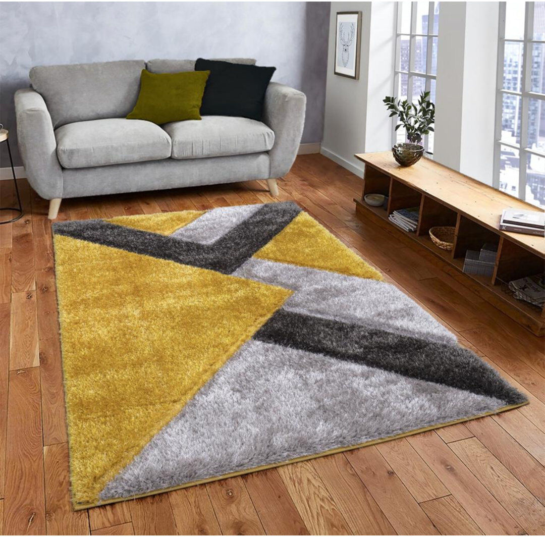 Metro Woodbranch Geometric Shaggy Area Rug Ochre Grey Rectangle 160 x 230cm