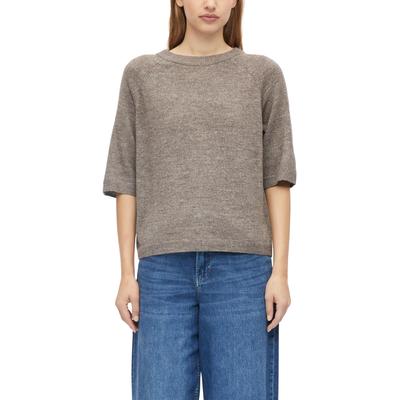 Strickpullover S.OLIVER, Damen, Gr. 42, braun (toffee), Strick, Obermaterial: 60% Polyacryl, 22% Polyester, 10% Alpaka, 8% Polyamid, unifarben, normal hüftbedeckend, Rundhals, Bündchen, Pullover Strickpullover, Sommer-Pullover / Halbarm