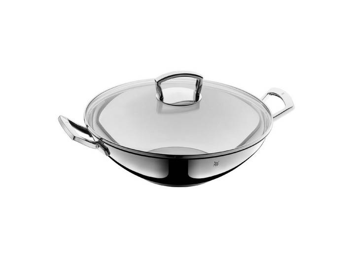 WMF Wok Wok mit Glasdeckel, 36 cm, Cromargan® Edelstahl rostfrei 18/10 (2-tlg., 1x Wokpfanne 36 cm, 1x Glasdeckel), spülmaschinengeeignet