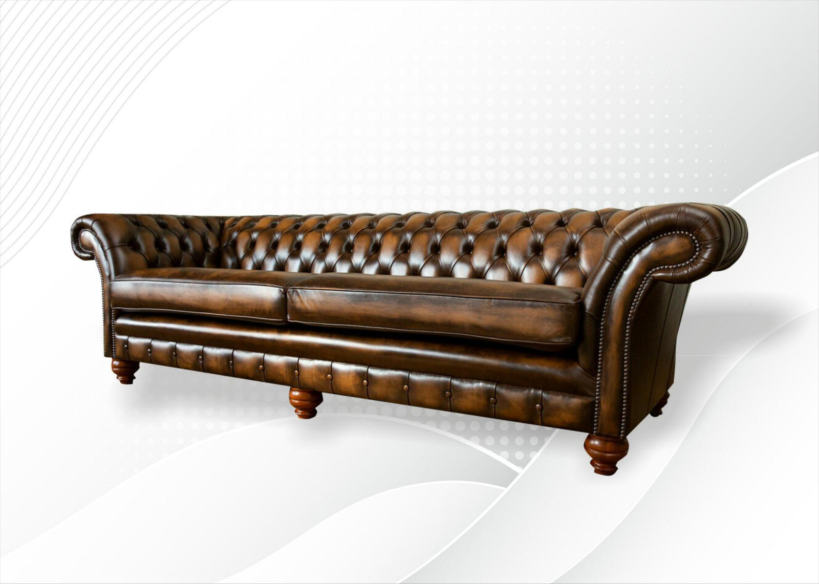 Chesterfield XXL Sofa 4-Zits Loungebank in Leer en Textiel, Bruin