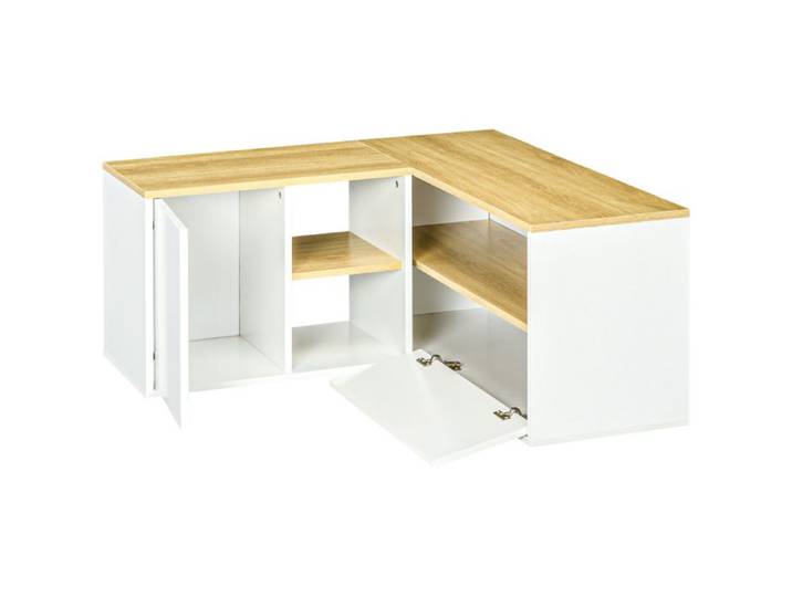 Meuble TV meuble télé d'angle banc télévision jusqu'à 40 pouces avec rangements aspect bois clair et blanc