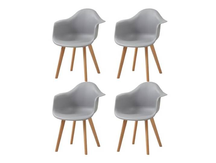 HJhomeheart Esszimmerstühle mit Armlehnen, 4er-Set, Moderne Design-Sessel, Beine aus Buchenholz, Skandinavische Küchenstühle (Grau)