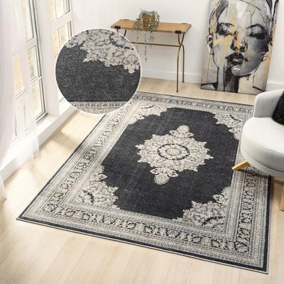 Teppich OTTO HOME "Banli, Vintage-Look, Orient-Optik", grau (dunkelgrau), B:120cm H:9mm L:180cm, Kunstfaser, Teppiche, Teppich, dezenter Glanz, Schrumpf-Garn-Effekt, Wohnzimmer, Schlafzimmer