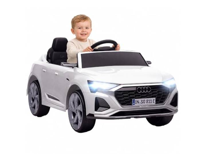 AIYAPLAY Kinder Elektroauto 12V Audi Q8 Fernbedienung für 3–4 Jahre Weiß Kinderauto, Hupe Niedrigbatterie-Warnung, Sanftanlauf, 4-Rad-Federung 2 Motoren, Kinderfahrzeug mit LED-Scheinwerfern, Musik