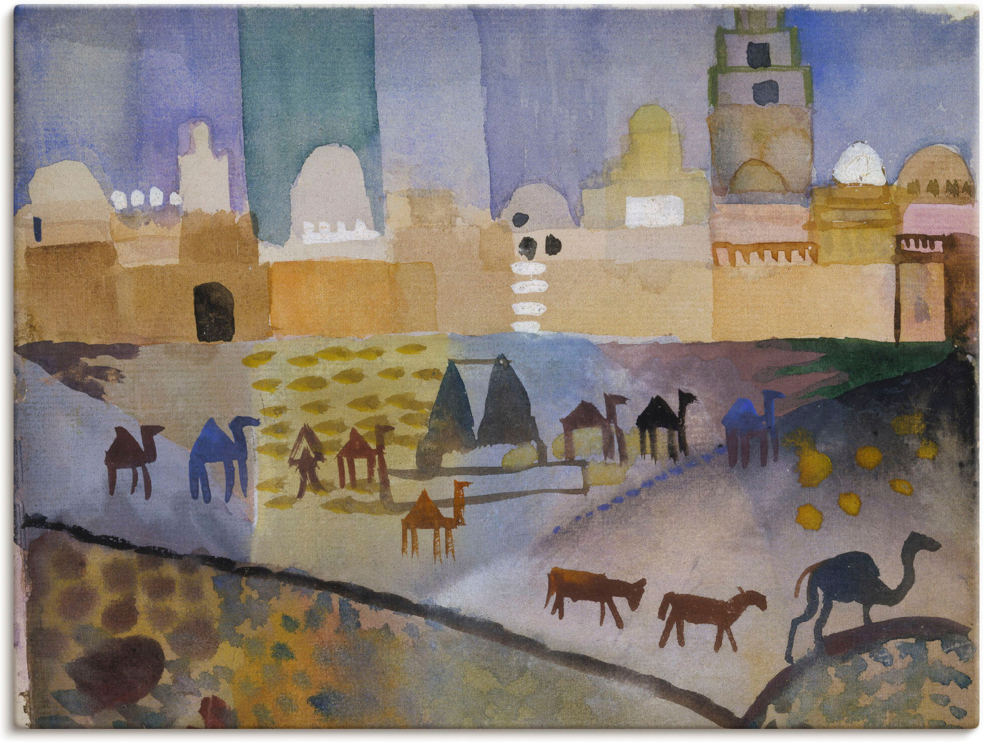 Leinwandbild ARTLAND "Kairouan I. 1914.", bunt (farbe bild(er): bunt), B:80cm H:60cm, Bilder, Leinwandbild, auf Holzrahmen gespannt farbe bild(er): bunt B/H/T: 80cm x 60cm, Leinwandbild Afrika Querformat, 1 Stk.