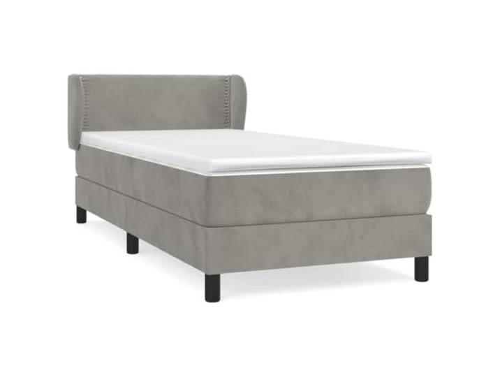 PUGYNBK Boxspringbett aus Samt, Hellgrau, 90 x 190 cm Verstellbares Kopfteil, Taschenfederkernmatratze, mittlere Festigkeit, inkl. Schutz