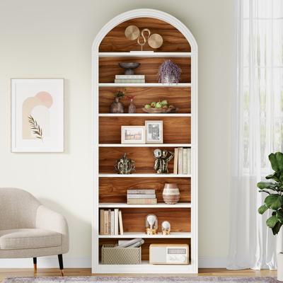YUZHOU "79.53"" Tall Modern Arched Bookshelf for Living Room, Study"