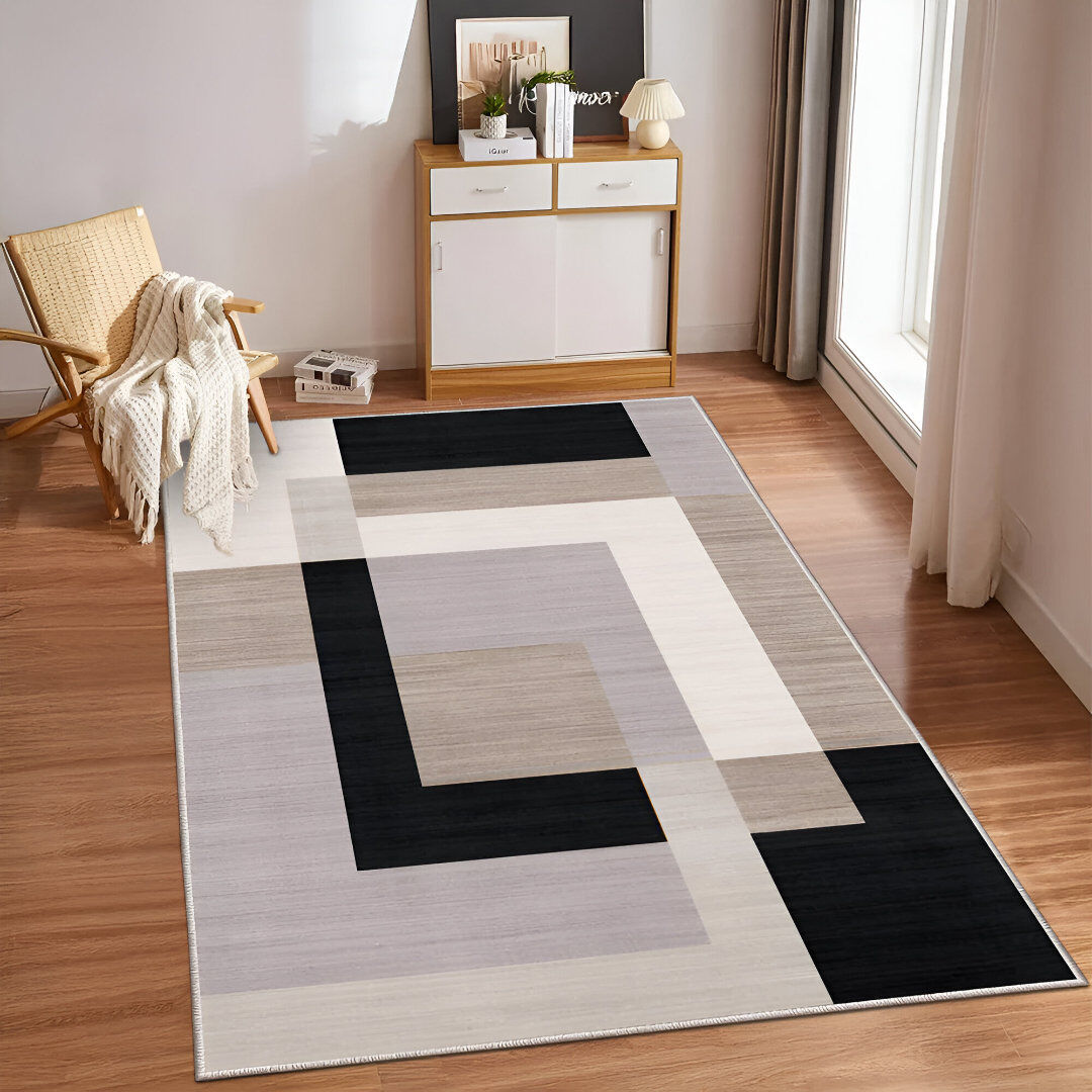 Metro Deema Abstract Machine Printed Area Rug Milo Neutral Rectangle 160 x 230 cm