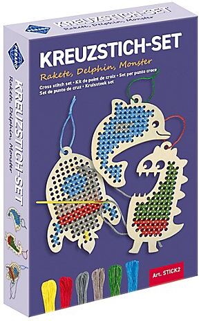 Kreuzstich-Set "Rakete, Delphin, Monster"