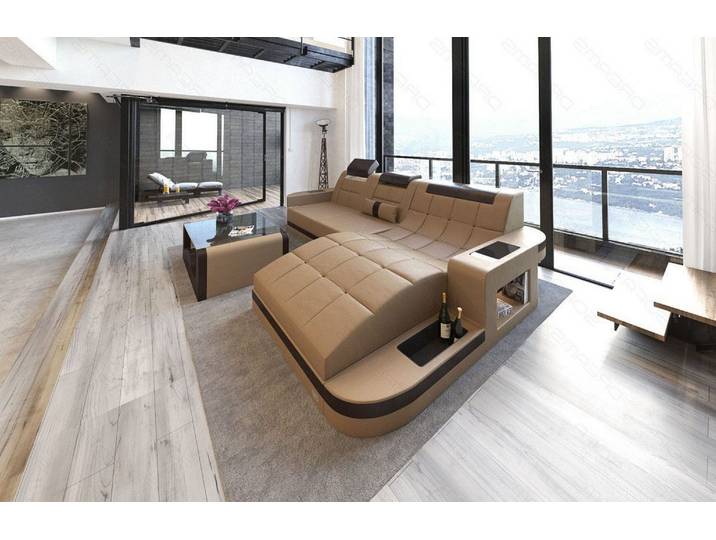 Design Ledersofa Wave L-Form mit LED