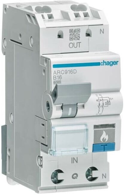 Hager Disjoncteur de protection incendie 1P+N, 6kA, B16A ARC916D (ARC916D)