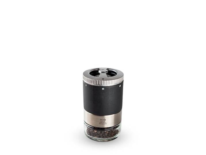 PEUGEOT - Moulin À Poivre Maestro 10cm - Kampot Poivre Noir Inclus - Fiole Interchangeable - Réglage U'Select - En Bois Labéllisé PEFC & Inox - Fabrication Française - Coloris Graphite