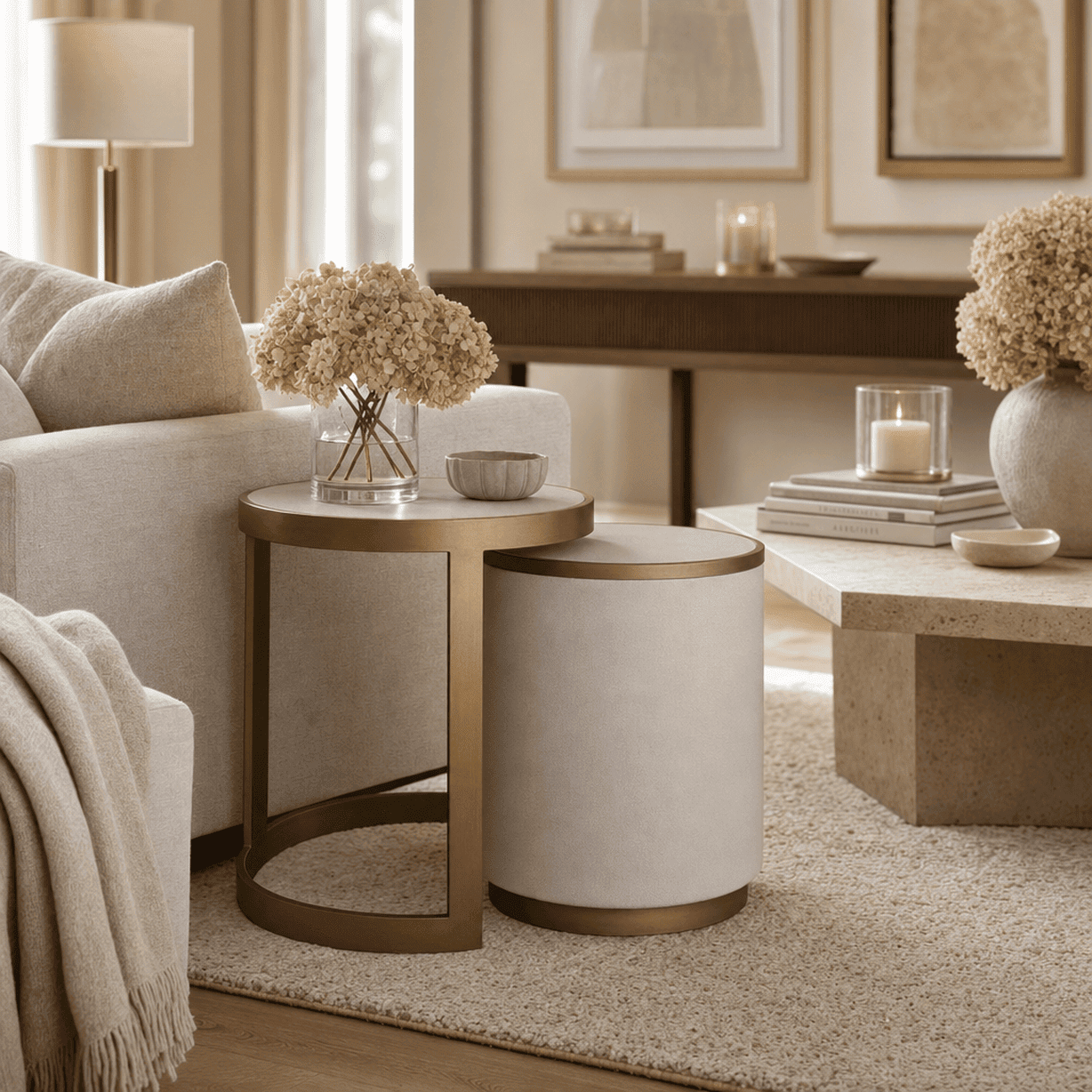 Vitros Shagreen & Brass Nesting Side Tables- Set of 2