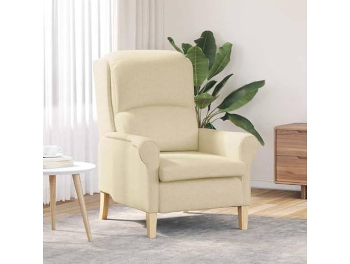 Moderner Sessel aus cremefarbenem Stoff mit Rahmen aus Holz, für Wohnzimmer Gepolsterte Sitzfläche aus Schaumstoff und Faser, Reinigung durch Staubsauger, lokalisierte Reinigung