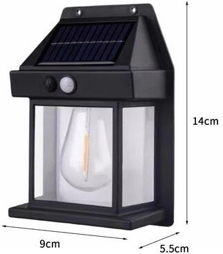 Inspired Finds Solar Powered Outdoor Garden Wall Light black Solar Lantern (small): 14cm (h) X 9cm (w) X 5.5cm (d)