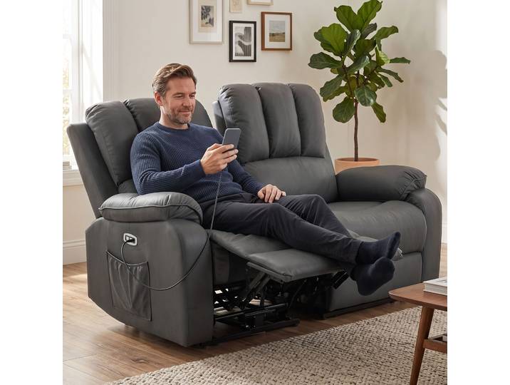 HOMCOM Canapé-relax électrique 2 places en Leathaire avec fonction massage et chauffage, 2 télécommandes, ports USB-/USB-C