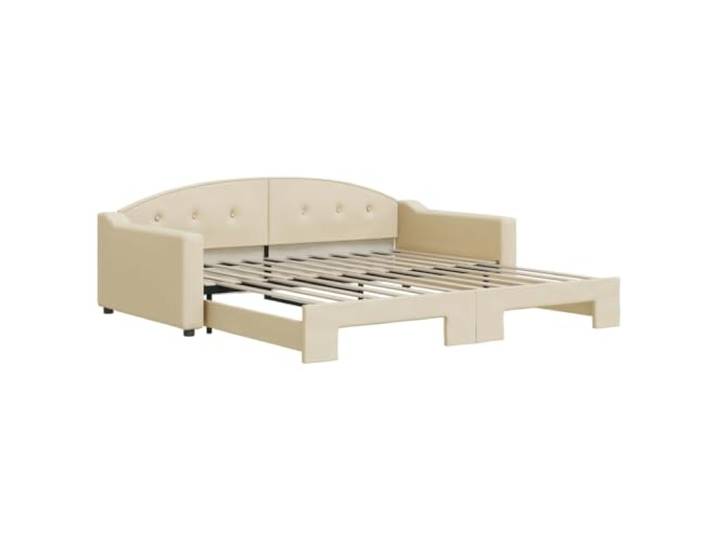 PUGYNBK Schlafsofa mit Nest, cremefarbener Stoff, 100 x 200 cm Struktur aus Holz und Metall, Lattenrost im Lieferumfang enthalten, Matratze nicht im Lieferumfang enthalten, ideal für Gäste