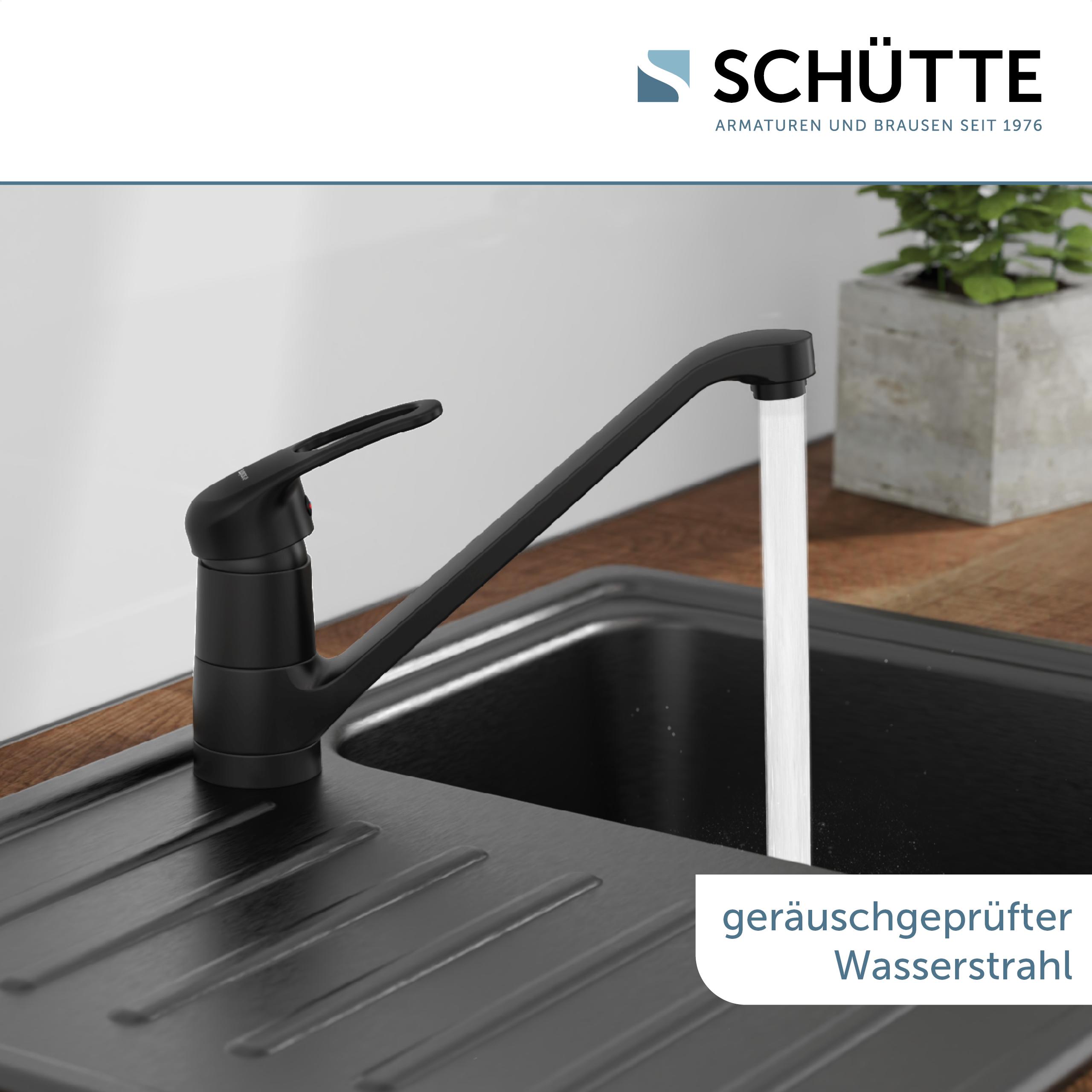 Spültischarmatur SCHÜTTE "GRANDE", schwarz, B:5,6cm H:19,5cm T:27cm, Messing, Armaturen, Spültischarmatur, 150 schwenkbar, geräuscharme Kartusche, Marken-Mischdüse schwarz B/H/T: 5,6cm x 19,5cm x 27cm