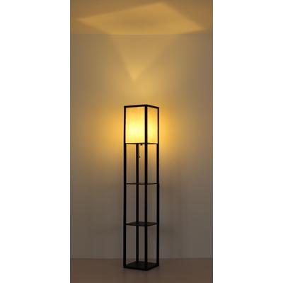 GLOBO LIGHTING Stehlampe "TABITHA", schwarz (schwarz matt), 1, H: 159cm, 1 Stk., Leuchten, Stehleuchte Holz schwarz, Leinen natur, E27, Zugkettenschalter, Stehlampe