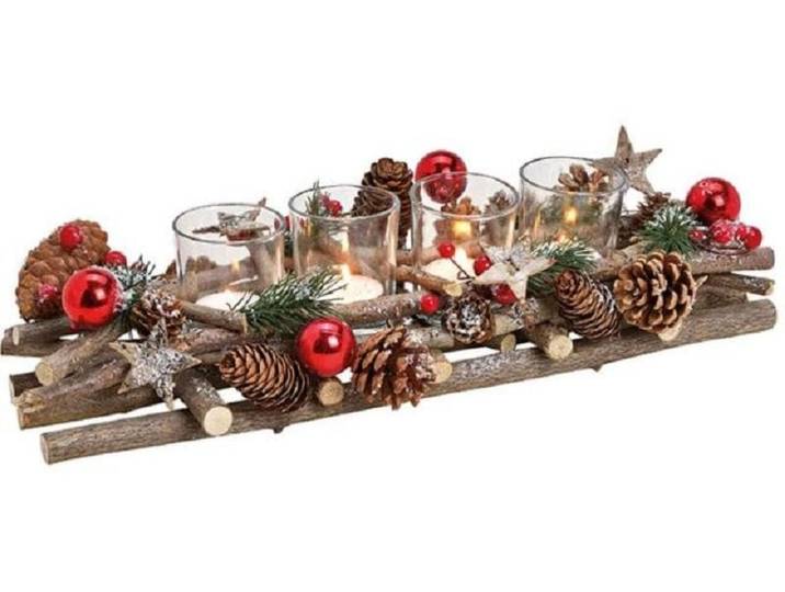 Adventskranz G. Wurm mit Teelichthalter 40 x 10 x 17 cm , bunt (mehrfarbig), B:40cm T:10cm, Dekokränze, Adventskranz, Holzart: Kiefer (Polen)