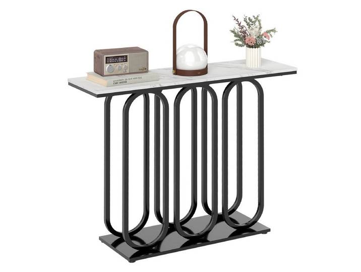 COSTWAY Konsolentisch, schwarz, schmal, mit Marmoroptik, Metall, 100x30x80cm