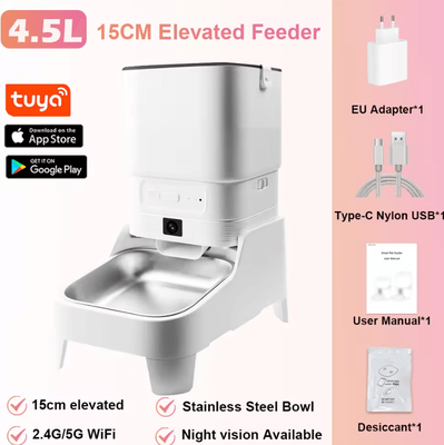 Inspire Curations SmartServe AI Camera Automatic Pet Feeder For Cats & Dogs 1080p Cam Tuya App 4.5l 15cm Elevated