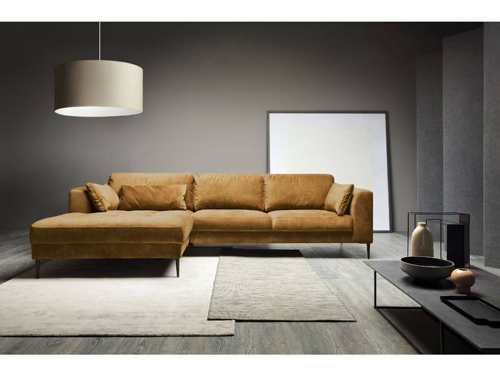 Ecksofa TRENDMANUFAKTUR Luzi, wahlweise mit Schlaffunktion & Bettkasten., L-Form , orange (golden orange), B:280cm H:80cm T:168cm, 100% Polyester, Sofas, Ecksofa, Designsofa mit tollem Sitzkomfort, Metallfüsse schwarz, Breite 280 cm