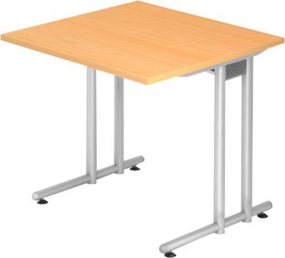 Schreibtisch JENA, C-Fuß, Rechteck, B 800 x T 800 x H 720 mm, Gestell alusilber, Buche-Dekor