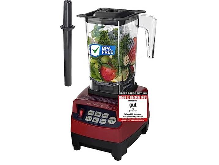 OmniBlend Smoothie Maker 1,5L in rot I Smoothie Mixer inkl. BPA-freiem Behälter & 6-Klingen-System aus Edelstahl I Mixer Smoothie Maker ideal für grüne Smoothies I Standmixer mit 3 PS Motor