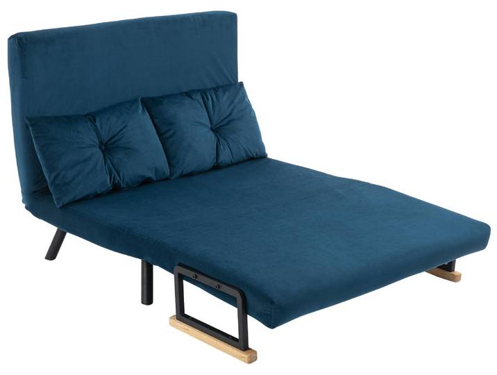 HOMCOM Schlafsofa, Zweisitzer mit Bettfunktion, Schlafcouch mit Samtoptik Blau