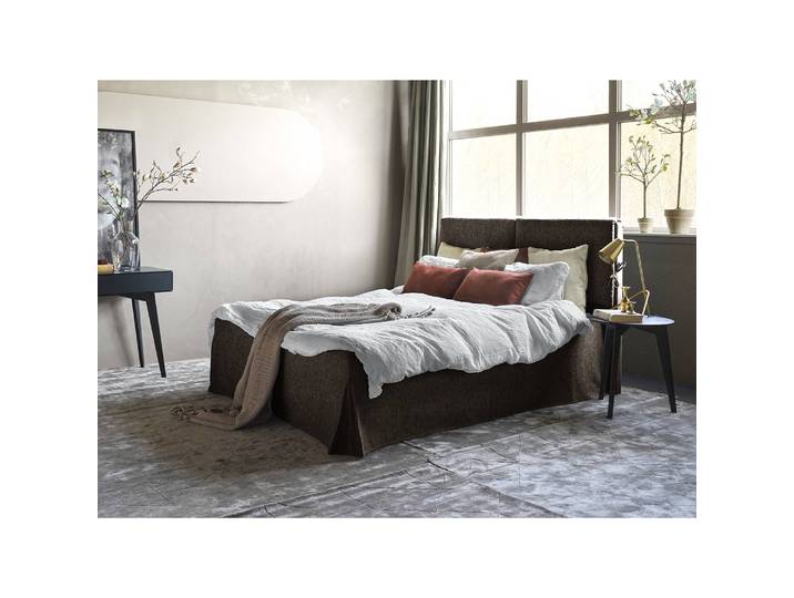 Lit capitonné Nathan 140 x 200cm Tissu Nona Beige/Marron Hêtre