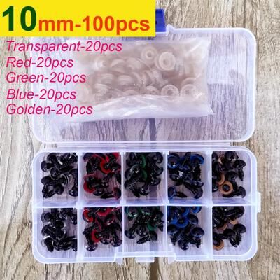 Inspired Living Premium Assorted Plastic Safety Eyes For Toys & Dolls 100pcs Mix Sizes For Crafting & Amigurumi 10mm color box