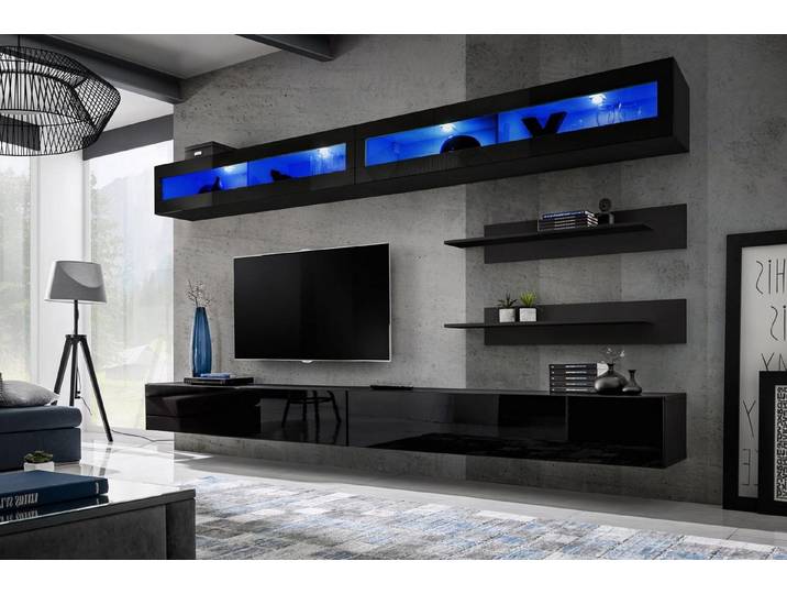 Xlmoebel Wohnwand 2x Wandschrank Garnitur Holzmöbel TV-Ständer für Wohnzimmer, Made in Europa