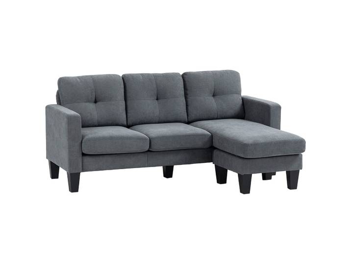 ECKSOFA Couch mit Umkehrbar Chaiselongue Sofa L Form mit Leinenoptik Dunkelgrau