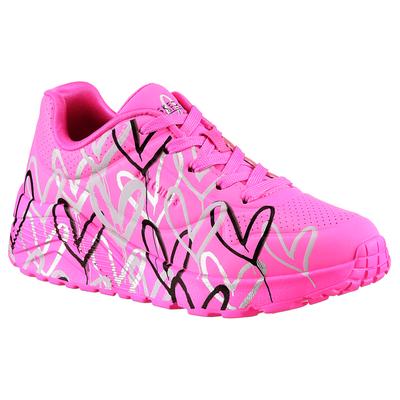 Sneaker SKECHERS "UNO LITE-METALLIC LOVE", Mädchen, Gr. 33, Textil, bunt (pink, multi), Lederimitat, kontrastfarbene Details, Schuhe Sneaker, Keil,-Schnürschuh, Skech-Air Funktion, Größenschablone zum Download
