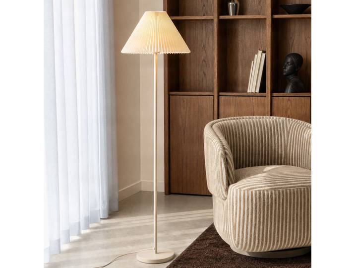 Lampe sur pied Percy, hauteur 155 cm, beige, lin - Nola - Salon / séjour - Moderne - Tissu / textile - Avec abat-jour
