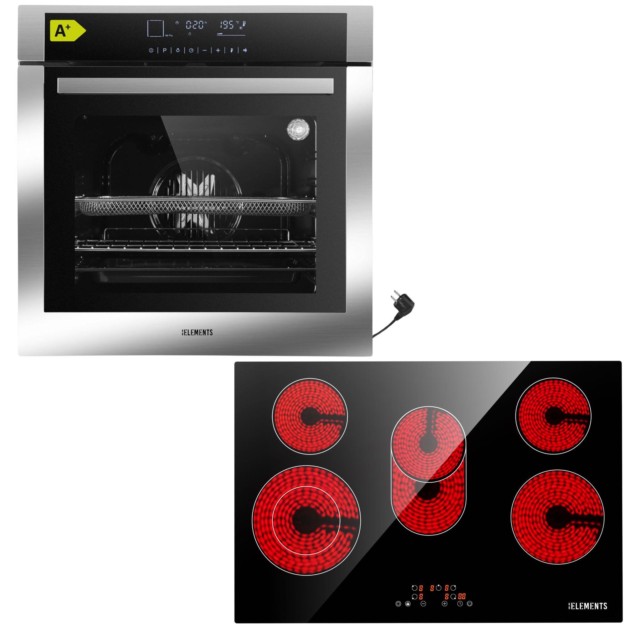 KB ELEMENTS Sparset, Einbauherd Set, Herdset, Glaskeramikkochfeld 77 cm, Full Touch Einbaubackofen 60cm, 15 x Funktionen, Air Fry Funktion, A+