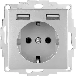 Schuko-Steckdose mit USB Merten System M, Aluminium 1 Stück