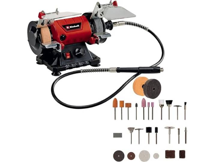 Einhell Touret à meuler TC-XG 75 Kit max. 150 W meules Ø 75 mm arbre flexible meules K120 et K400 85 accessoires