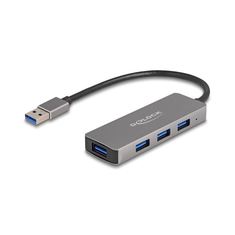 DeLOCK USB 3.2 Gen 1 USB-HUB 4x Typ A Buchse seitlich USB-A Stecker grau