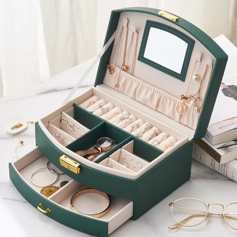 INF Boîte à bijoux multicouche avec serrure Vert